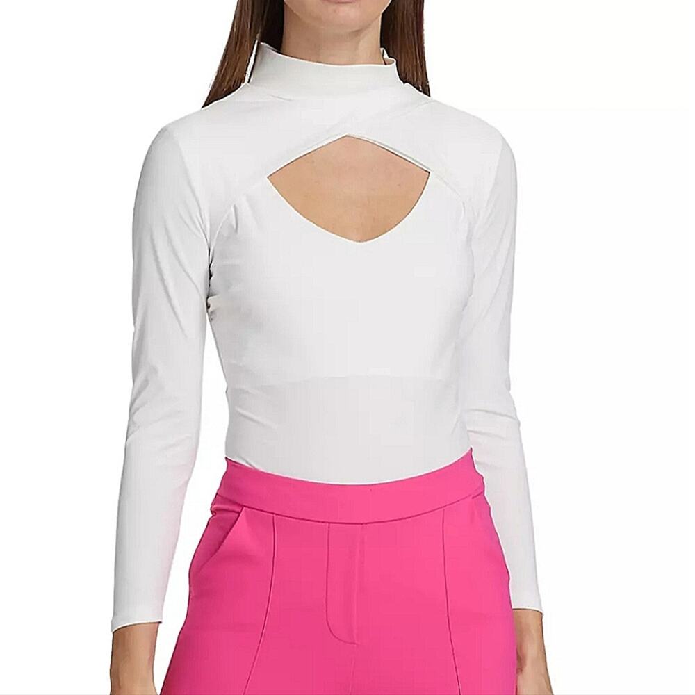 NWT$290 Chiara Boni White Manique Cutout Chest Mockneck Long Sleeve Top Sz Small